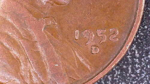 1952D ウィートペニー エラー#0260 再刻印日付、回転数