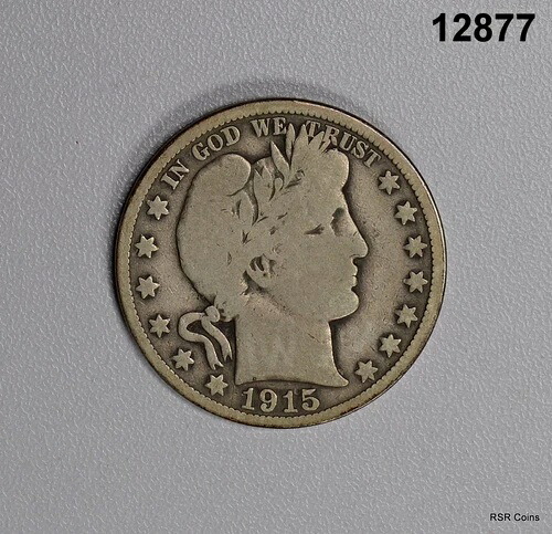 1915年 バーバー ハーフダラー 発行枚数: 138,000枚 希少! VG! #12877