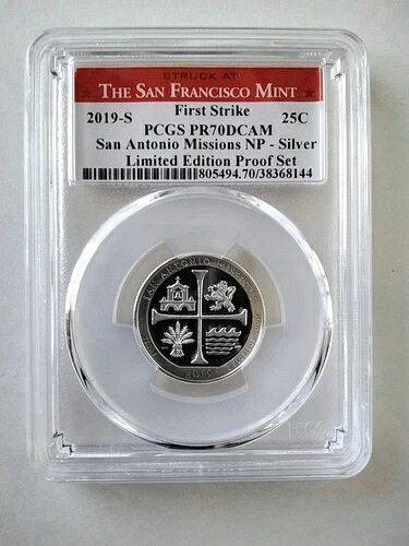 2019-S 25C シルバー PCGS PR70DCAM ファーストストライク サンアントニオ ミッション ATB S.F. ラベル-