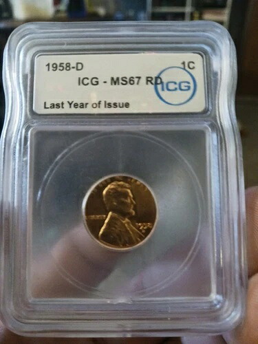 1958-D MS 67 RD リンカーン・ウィート・セント ICG、よく打たれた明るい赤色のペニー