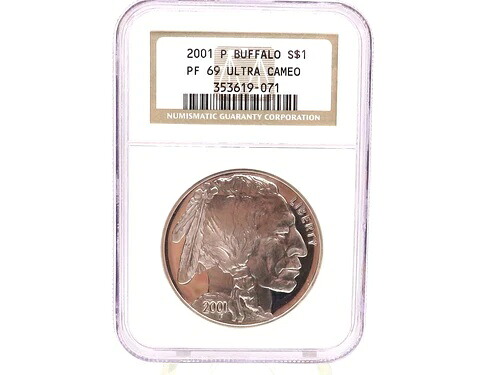 アメリカ合衆国 2001年 P バッファロー シルバー NGC PF 69 ウルトラカメオコイン*