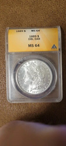ANACS モーガンシルバードル 1889 P ダブルイヤー MS 64 #4334059-