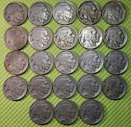 インディアンヘッドニッケル 23種類のSとDのロット | VG-Fコンディション(1913年2枚)