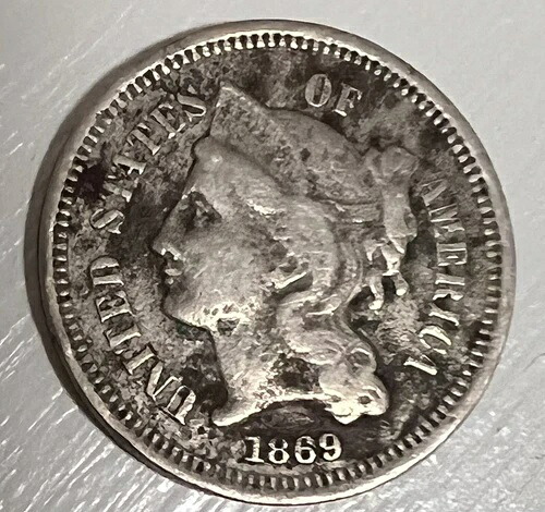 1869年 米国リバティニッケル 3セントコイン-