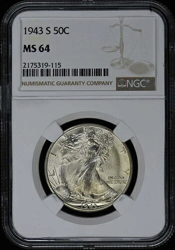 1943-S ウォーキング・リバティ・ハーフダラー 50セント NGC MS64|WORLD RESOURCE【QUEEN店】