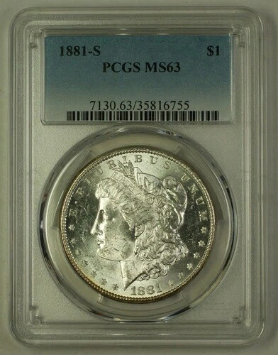 1881-S 米国モルガン銀貨 1ドル硬貨 PCGS MS-63 (G) 9|WORLD RESOURCE【QUEEN店】