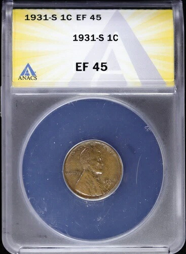 1931 S 1c リンカーン・ウィート・セント ANACS EF 45 (XF, エクストラファイン) サンフランシスコ|WORLD RESOURCE【QUEEN店】