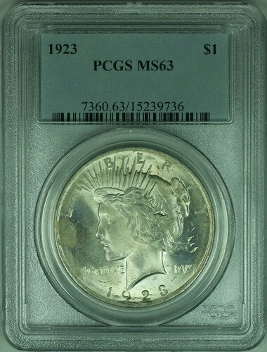 1923年 ピース銀貨 1ドル硬貨 PCGS MS-63 ベターコイン (34-A)｜WORLD RESOURCE【QUEEN店】