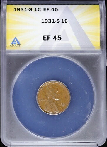 1931 S 1c リンカーン・ウィート・セント ANACS EF 45 (XF, エクストラファイン) サンフランシスコ｜WORLD RESOURCE【QUEEN店】