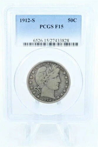 1912-S PCGS F15 バーバー ハーフダラー ビジネス ストライク 50セント|WORLD RESOURCE【QUEEN店】