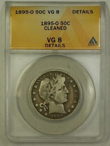1895-O 米国バーバーシルバーハーフドル50セントコイン ANACS VG-8 詳細クリーニング済み｜WORLD RESOURCE【QUEEN店】