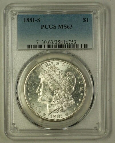 1881-S 米国モルガン銀貨 1ドル硬貨 PCGS MS-63 (F) 9|WORLD RESOURCE【QUEEN店】