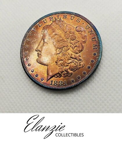 1881-S モルガン銀貨、詳細不明、表面は銅色の青い縁取り｜WORLD RESOURCE【QUEEN店】 46,860円