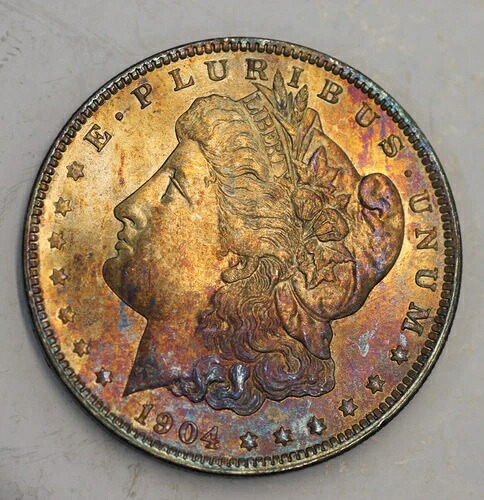1904年 O モーガンシルバードル UNC BU トーニング レインボー チョイス ブ-
