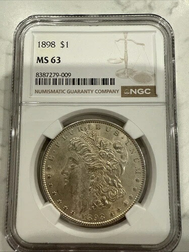 1898-P $1 モーガン シルバー ダラー - NGC グレード MS-63 新しくグレード付けされた素晴らしいコイン!