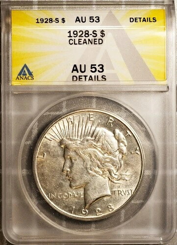 1928年-S シルバー $1 ピースドル AU 53 ディテール ANACS #7490176 +ボーナス-