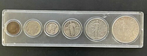 20世紀シルバードルからインディアンペニーまでの6種類のコインセット（プラスチックケース入り）