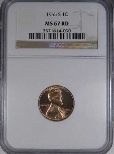 1955-S 1C NGC MS 67 RD リンカーン・ウィート・セント [090] 46,200円