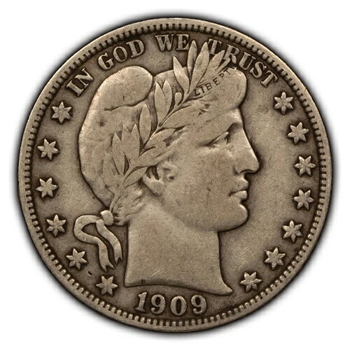 1909年 50c バーバーシルバーハーフドル-オリジナル VF-SKU-H1788-