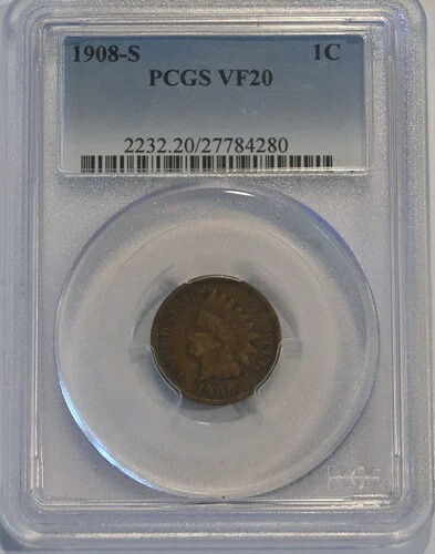 1908-S インディアンヘッド セント VF20 PCGS 送料無料