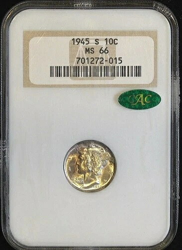 1945年-S マーキュリーダイム ? PCGS MS66 ? CAC承認 ? サンフランシスコ造幣局 ? 第二次世界大戦-エラ-
