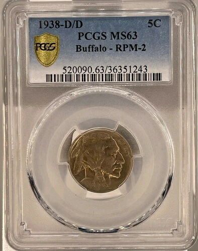 1938年 -D/Dバッファローニッケル RPM-2 PCGS MS 63-
