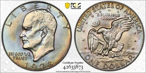 美しい色合いの1978年製アイク・ダラー - PCGS MS65 - 素晴らしい！パステル・ミッドナイト。