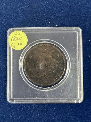 1820年 コロネット ラージセント、小さな日付、素晴らしいディテール、カプセル入り