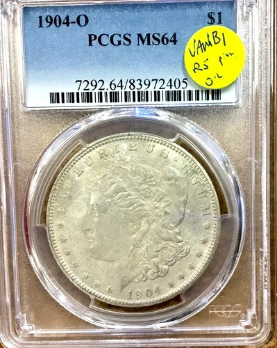 1904年-O モーガンシルバードル PCGS MS64 vam-1b1 尾中のOLヘビーラインのピット-