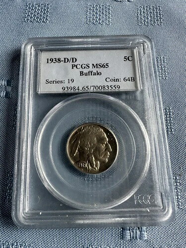 1938D/D バッファローニッケル PCGS MS65