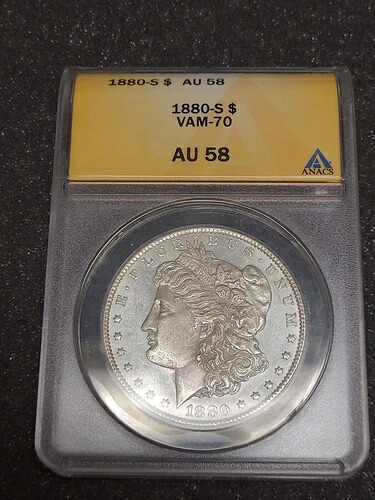 1880-S モルガン銀貨 ANACS AU58 VAM-70 ダブルデイト