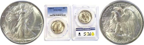 1939年-D 50C 歩く自由の女神ハーフドル PCGS MS-66-