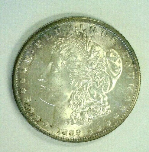 1889-S モルガン シルバー ドル チョイス/ジェム BU プリティアルバムトーニング付き (984)