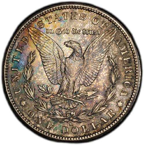 PCGS MS64 1897 S モルガンドル グリーンブルーパープルレインボートーン サンフランシスコ