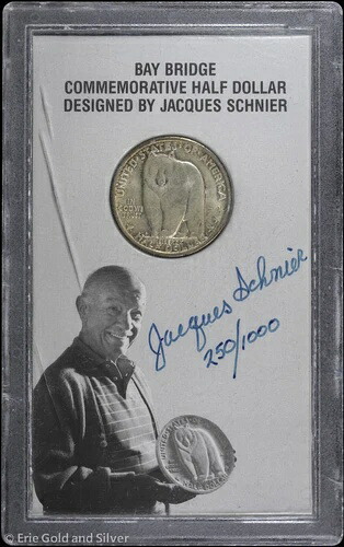 1936年 50セント ベイブリッジ記念ハーフドル ジャック・シュニエ サイン入り ホルダー #250｜WORLD RESOURCE【QUEEN店】