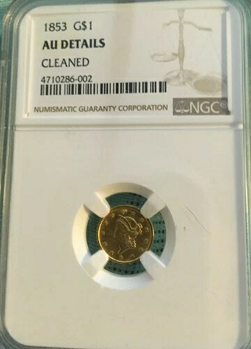 1853年 リバティヘッド ゴールド 1ドル NGC AU 詳細 *クリーニング済み*