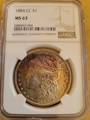 1884年 CC NGC MS63 モーガンシルバー ドル $1 US代替同様 1884-CC MS-63 レインボーオブバース-