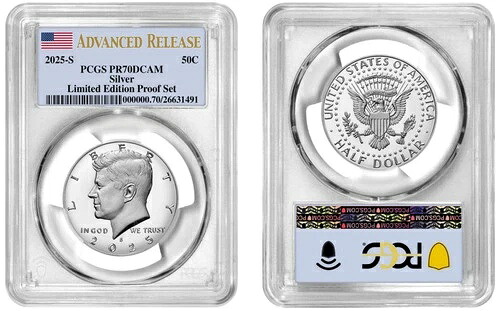 先行販売:2025年 S シルバー ケネディ ハーフダラー PCGS PR70 先行発売 限定版