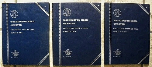 54 Washington Quarters 1934-64,90% シルバー異なる日付 3 Whitman コインアルバム-