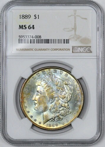 1889年 モーガン シルバードル バイブラント ブルー/パープル トーニング $1 - NGC MS64 - -