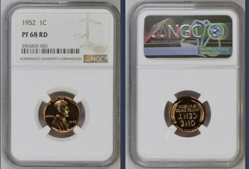 1952年 プルーフ リンカーン ウィート セントペニー 1C NGC PF 68 RD、PR68RD