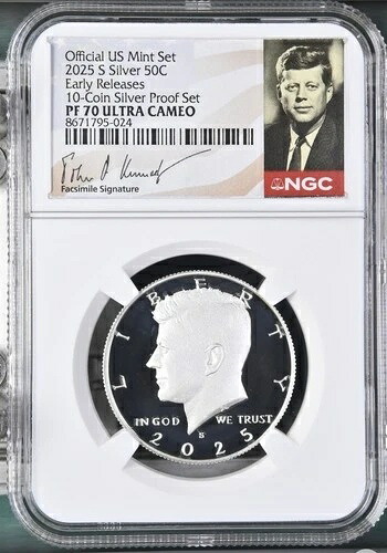 2025 S シルバー ケネディ ハーフダラー 50セント NGC PF70 ウルトラカメオ アーリーリリース ER %