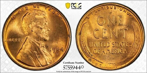 1944年 D 1C リンカーン D/S RPM FS-512 PCGS MS65RD ブレイジングレッド