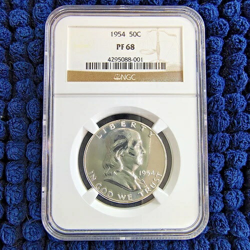 1954年 プルーフ フランクリン ハーフダラー - 銀90% - NGC PF 68 - 発行枚数わずか233,300枚