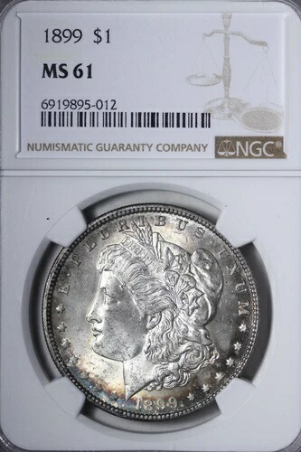 BU 1899年 モルガン銀貨 NGC MS61 タフな日付、美しいリムトーニング! UKNNM