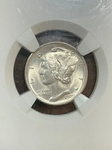 NGC MS65FB 1920年製 マーキュリーダイム 輝きと光沢が素晴らしい 非常に鮮明な刻印あり