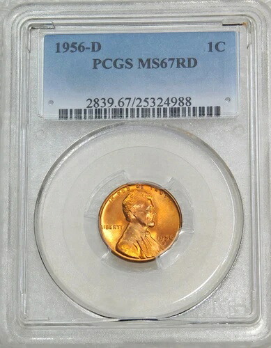 1956年-D リンカーンセント PCGS MS67RD ファイリー レッド マグニフィセント ラスター PQ #J182A-