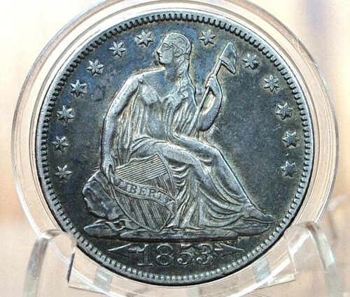 1853年 シーテッド・リバティ・ハーフダラー - AUグレード/状態、美しいコイン、光沢あり