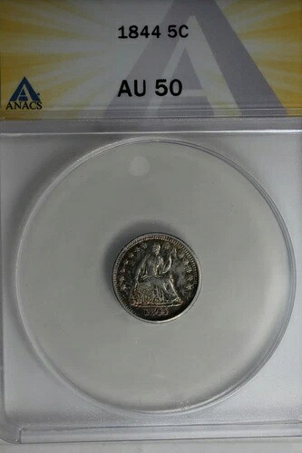 1844年 .05 ANACS AU 50 シーテッド リバティ ハーフダイム