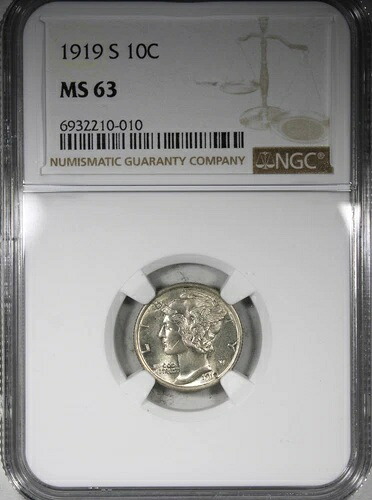 1919-S マーキュリーダイム NGC MS63 ベターデート 10C